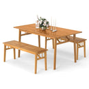 3 Pieces Patio Dining Set Acacia Wood Outdoor Rectangular Picnic Table and 2 Benches by LJGDeals