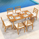 7 Pieces Patio Acacia Wood Dining Set Outdoor Rectangular Table and Chairs Set by LJGDeals