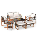 7 Pieces Patio Furniture Set PE Wicker Acacia Wood Outdoor Conversation Set by LJGDeals