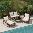 7 Pieces Patio Furniture Set PE Wicker Acacia Wood Outdoor Conversation Set by LJGDeals