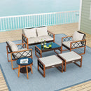 7 Pieces Patio Furniture Set PE Wicker Acacia Wood Outdoor Conversation Set by LJGDeals