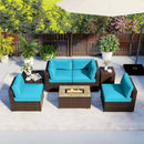 7 Pieces Outdoor Furniture Set with 32 Inch Fire Pit Table and Propane Tank Cover by LJGDeals