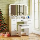 Vanity Desk Makeup Table with Stool 3-Color Lights and Charging Station by LJGDeals