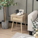 Set of 2 Modern Rattan Nightstand with Drawer and Solid Wood Legs for Bedroom and Living Room-Oak by LJGDeals