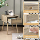 Set of 2 Modern Rattan Nightstand with Drawer and Solid Wood Legs for Bedroom and Living Room-Oak by LJGDeals