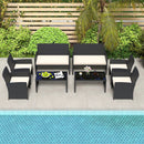 4 Pieces Patio Furniture Set with Tempered Glass Tabletop and Removable Cushion by LJGDeals