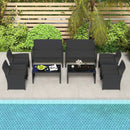 4 Pieces Patio Furniture Set with Tempered Glass Tabletop and Removable Cushion by LJGDeals