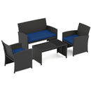 4 Pieces Patio Furniture Set with Tempered Glass Tabletop and Removable Cushion by LJGDeals