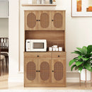 71 Inches Pantry Cabinet with Hutch and Charging Station-Natural by LJGDeals