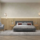 Modern 3-Piece Bedroom Furniture Set with Upholstered Queen Bed 2 Rattan Nightstands and 3-Globe Floor Lamp by LJGDeals