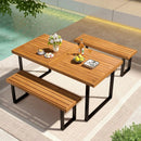3 Pieces Patio Dining Table Set 63‚Äù Rectangle Table and 2 Backless Bench by LJGDeals