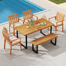 6 Pieces Patio Dining Table Set 63‚Äù Rectangle Table with 4 Acacia Wood Armchairs and Backless Bench