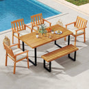 6 Pieces Patio Dining Table Set 63‚Äù Rectangle Table with 4 Acacia Wood Armchairs and Backless Bench by LJGDeals