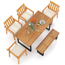 6 Pieces Patio Dining Table Set 63‚Äù Rectangle Table with 4 Acacia Wood Armchairs and Backless Bench
