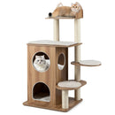 48 Inch Wooden Cat Tree with 2-Floor Condo and Washable Cushions-Natural by LJGDeals