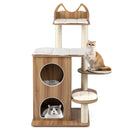 48 Inch Wooden Cat Tree with 2-Floor Condo and Washable Cushions-Natural by LJGDeals