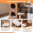 48 Inch Wooden Cat Tree with 2-Floor Condo and Washable Cushions-Natural by LJGDeals