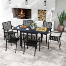 Patio Rectangular Aluminum Table and Stackable Armchairs Set with Slatted Tabletop and Seats by LJGDeals