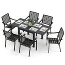 Patio Rectangular Aluminum Table and Stackable Armchairs Set with Slatted Tabletop and Seats by LJGDeals
