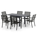 Patio Rectangular Aluminum Table and Stackable Armchairs Set with Slatted Tabletop and Seats by LJGDeals