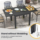 Patio Rectangular Aluminum Table and Stackable Armchairs Set with Slatted Tabletop and Seats by LJGDeals