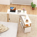 360¬∞ Rotating Sofa Side Table with Storage Bookcase and Hooks for Living Room-White by LJGDeals
