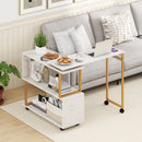 360¬∞ Rotating Sofa Side Table with Storage Bookcase and Hooks for Living Room-White by LJGDeals