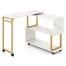 360¬∞ Rotating Sofa Side Table with Storage Bookcase and Hooks for Living Room-White by DirectDeals