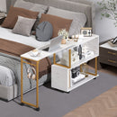 360¬∞ Rotating Sofa Side Table with Storage Bookcase and Hooks for Living Room-White by LJGDeals