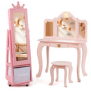 Kids Vanity Set + Kids Jewelry Armoire with Full-Length Mirror with Drawer by LJGDeals