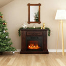 Acacia Wood Mirror & Electric Fireplace TV Stand Set - Rustic Vintage Home Heating Bundle by LJGDeals