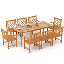 9-Pieces Patio Dining Table Set Wood Rectangular Dining Table with 8 Chairs and Slatted Tabletop by LJGDeals