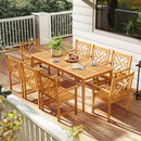 9-Pieces Patio Dining Table Set Wood Rectangular Dining Table with 8 Chairs and Slatted Tabletop by LJGDeals