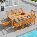 9-Pieces Patio Dining Table Set Wood Rectangular Dining Table with 8 Chairs and Slatted Tabletop by LJGDeals