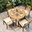 5 Pieces Outdoor Acacia Wood Dining Set Patio Round Table and Metal Chairs with Cushions by LJGDeals