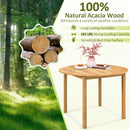 5 Pieces Outdoor Acacia Wood Dining Set Patio Round Table and Metal Chairs with Cushions by LJGDeals