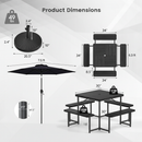 Outdoor Picnic Table Bench Set with Umbrella and Base for 4-8 People