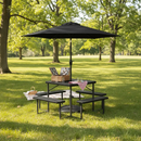 Outdoor Picnic Table Bench Set with Umbrella and Base for 4-8 People by LJGDeals