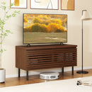 Mid Century Fluted TV Stand for 40" TV with 2 Hidden Compartments and Metal Legs-Walnut by LJGDeals