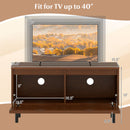 Mid Century Fluted TV Stand for 40" TV with 2 Hidden Compartments and Metal Legs-Walnut