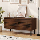 Mid Century Fluted TV Stand for 40" TV with 2 Hidden Compartments and Metal Legs-Walnut