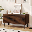 Mid Century Fluted TV Stand for 40" TV with 2 Hidden Compartments and Metal Legs-Walnut by LJGDeals