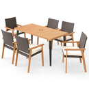 7-Pieces Patio Dining Table Set Acacia Wood Table and 6 Armchairs by LJGDeals