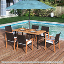 7-Pieces Patio Dining Table Set Acacia Wood Table and 6 Armchairs by LJGDeals