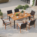 7-Pieces Patio Dining Table Set Acacia Wood Table and 6 Armchairs by LJGDeals