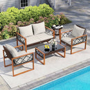 5 Pieces PE Wicker Patio Furniture Set with Acacia Wood Frame by LJGDeals