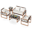 5 Pieces PE Wicker Patio Furniture Set with Acacia Wood Frame by LJGDeals