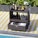 Outdoor Wicker Bar Cart Table with Tempered Glass Top by LJGDeals