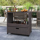 Outdoor Wicker Bar Cart Table with Tempered Glass Top by LJGDeals