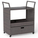 Outdoor Wicker Bar Cart Table with Tempered Glass Top by LJGDeals